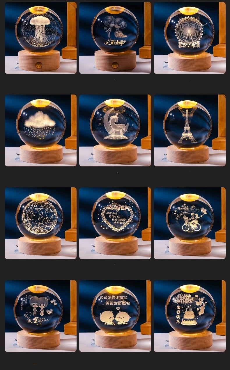 3D Solar System Crystal Ball with LED Base