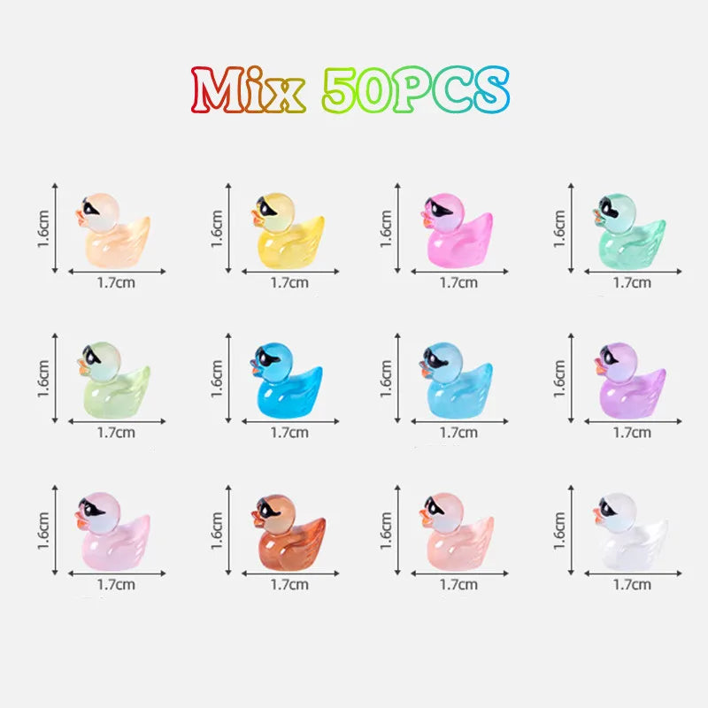 50pcs Luminous Mini Duck Figurines for Fairy Garden Decor