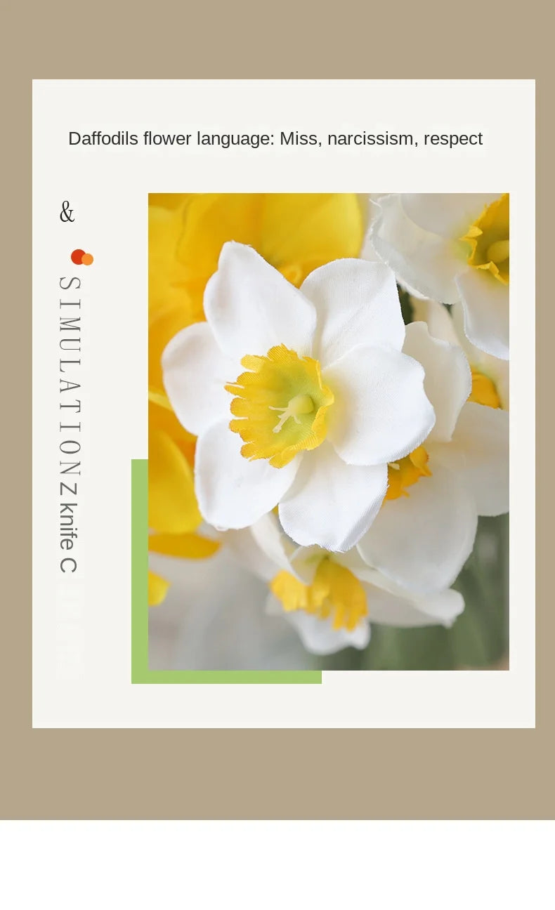 6pcs Silk Narcissus Artificial Flower Bouquet for Home or Wedding Deco