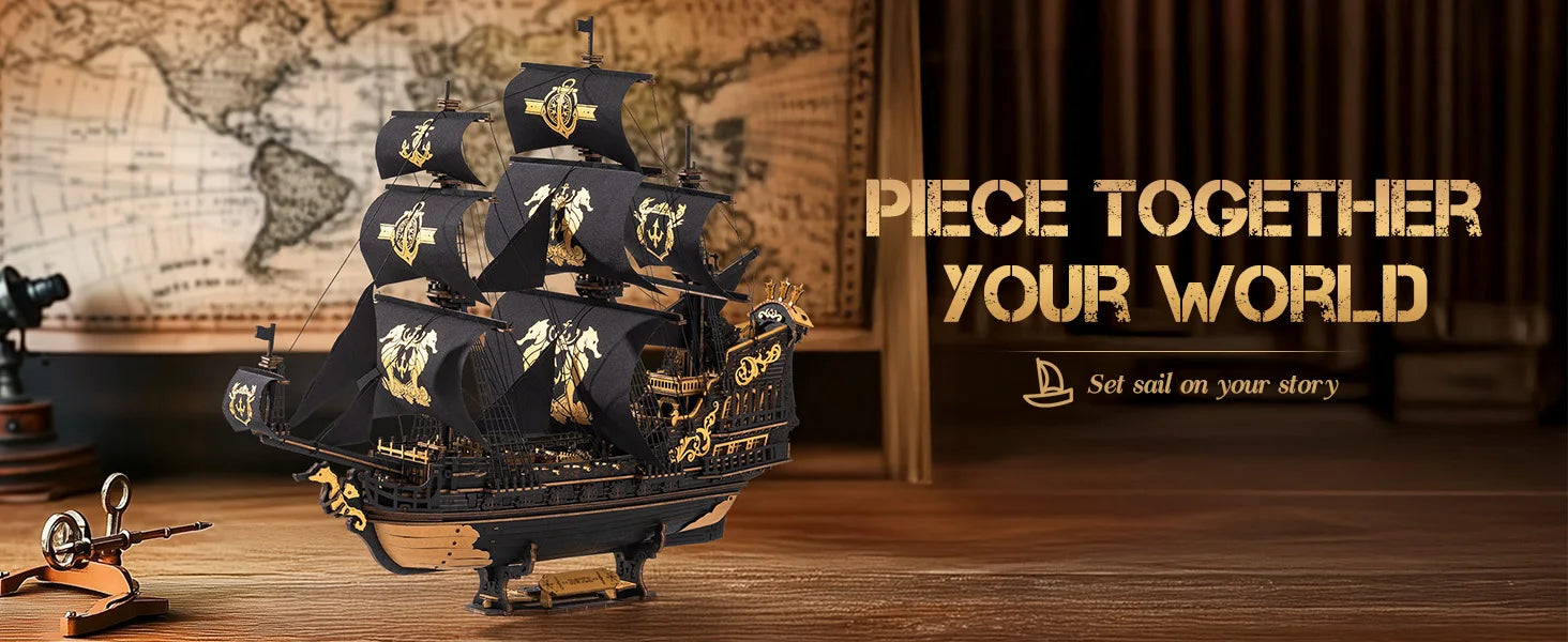 Robotime Rokr 3D Wooden Seahouse Barque Model Kit