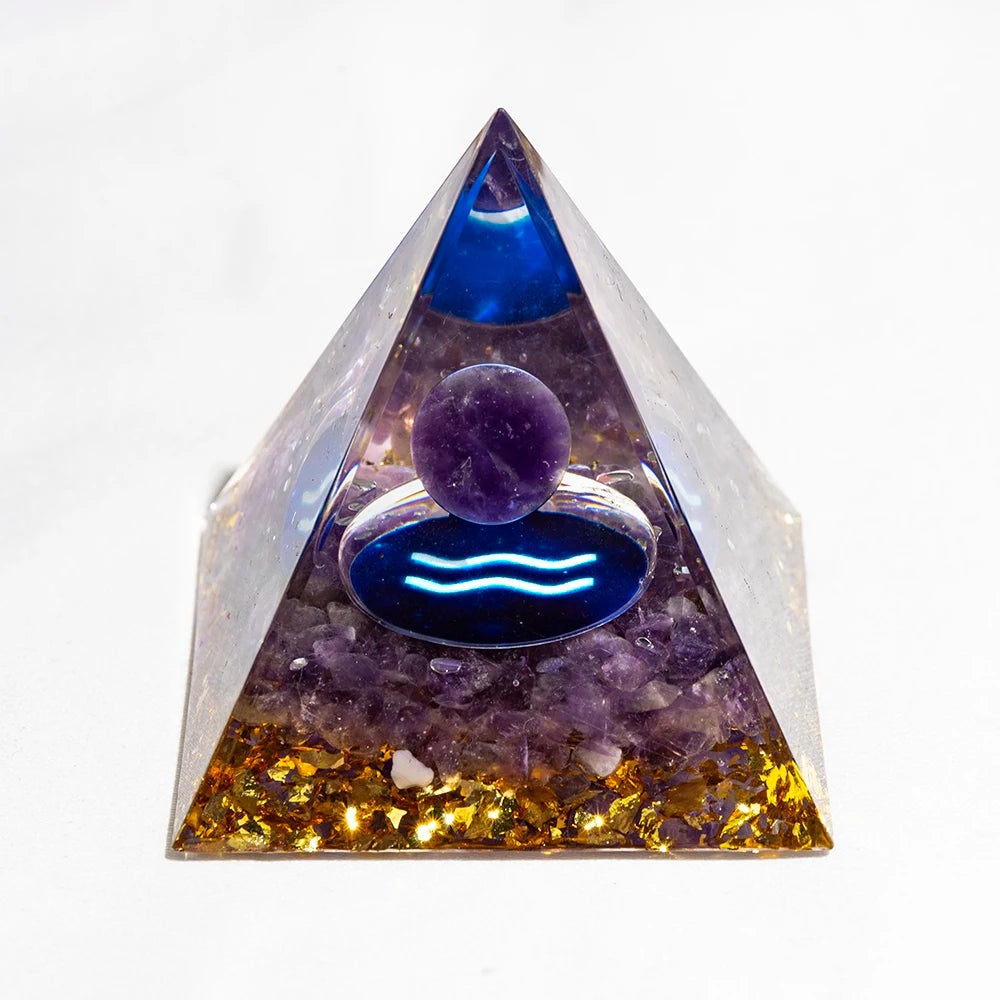 Crystal Energy Pyramid with Peridot and Amethyst for Chakra Healing