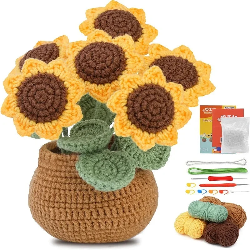 BUDDUR Beginner Crochet Kit of Flowers with Cotton Yarn and Instructions