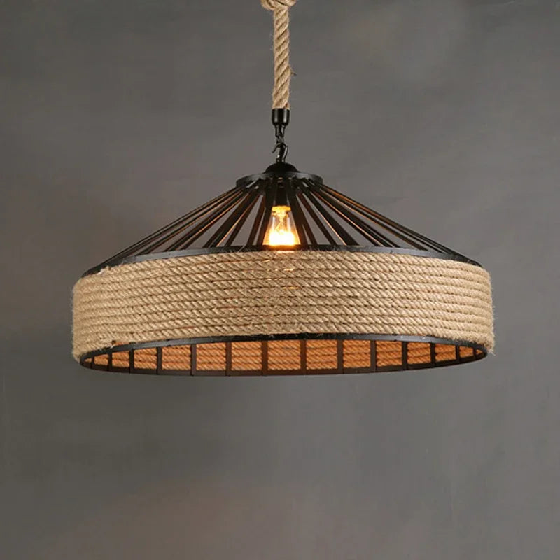 Classical Hemp Rope Pendant Lamp – Retro Industrial Ceiling Light