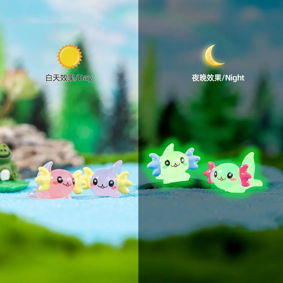 8-15PCS Glow-in-the-Dark Axolotl Miniatures for Microlandscape & Fish Tank Deco