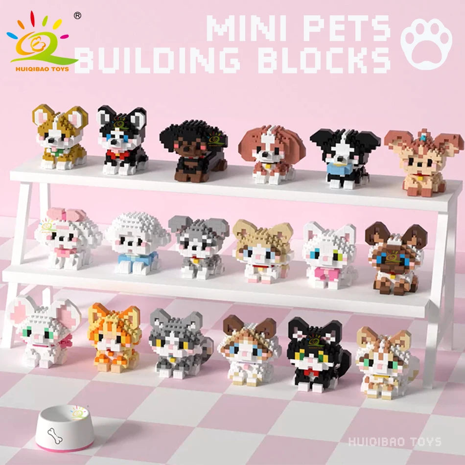 HUIQIBAO Mini Pet Micro Building Blocks – Dog & Cat Models