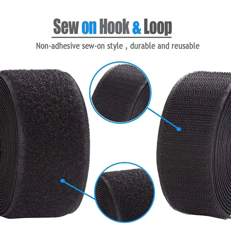 5M Sew-On Hook & Loop Fastener Tape – Black Nylon Strip