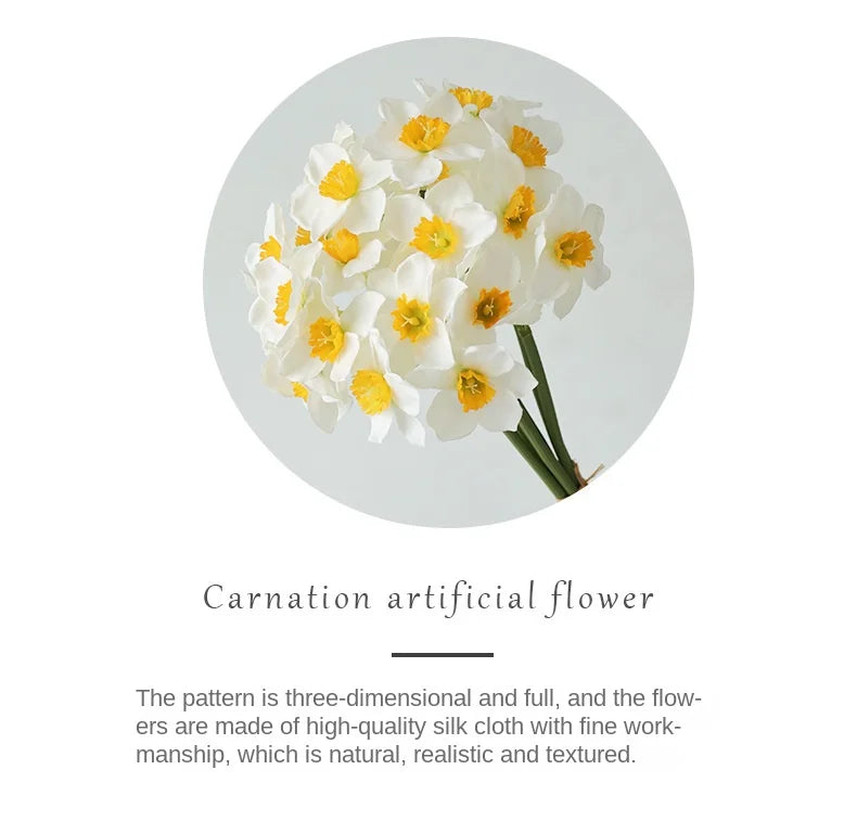 6pcs Silk Narcissus Artificial Flower Bouquet for Home or Wedding Deco