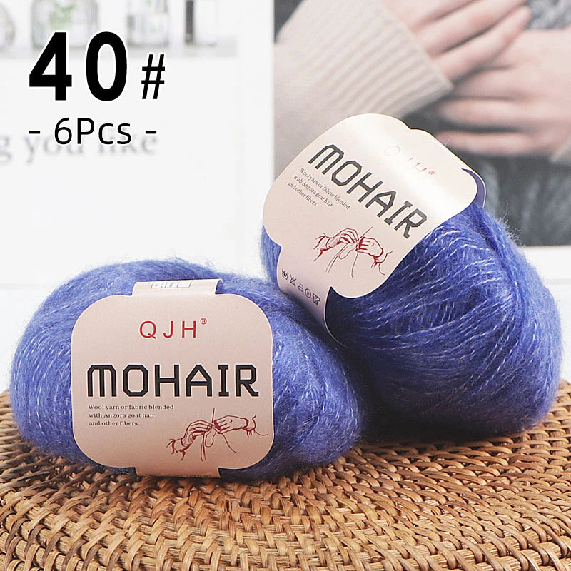 6pcs Soft Mohair Angora Yarn – Fluffy Lace Yarn for Knitting & Crochet (25g/pc)
