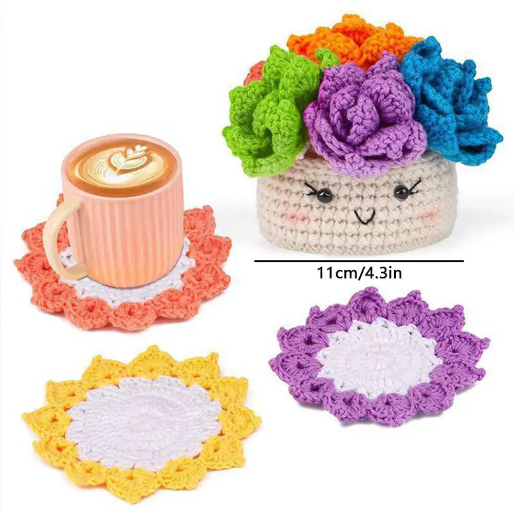Crochet Flower Basket DIY Kit with Yarn and Tools