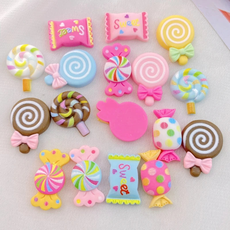 20pcs Cute Resin Candy Lollipop Flat Backs for DIY Crafts
