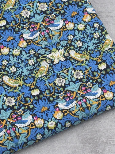 Blue White Porcelain Rose Cotton Poplin Fabric 140x50cm