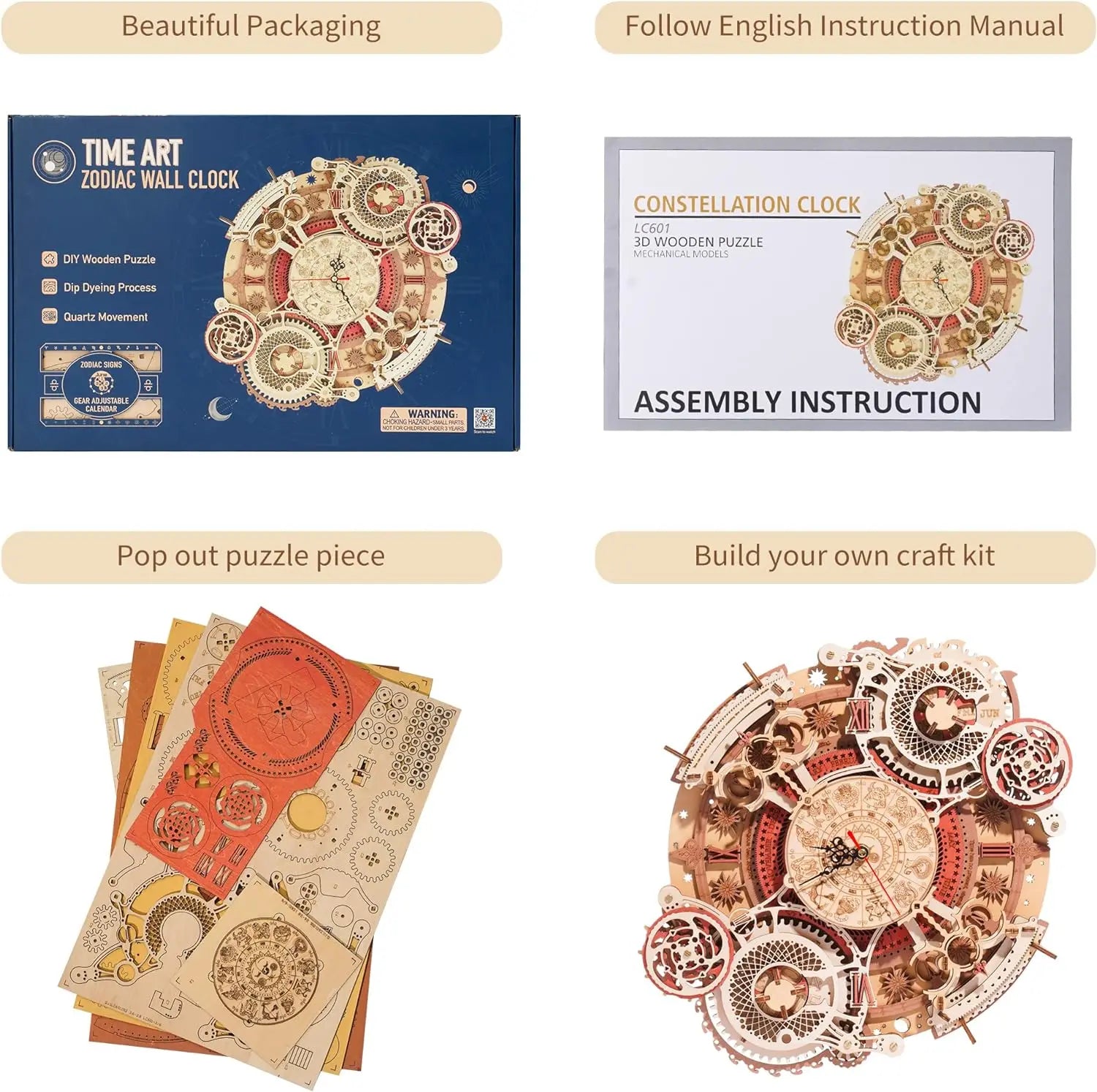 Robotime Steampunk Clock 3D Wooden Puzzle