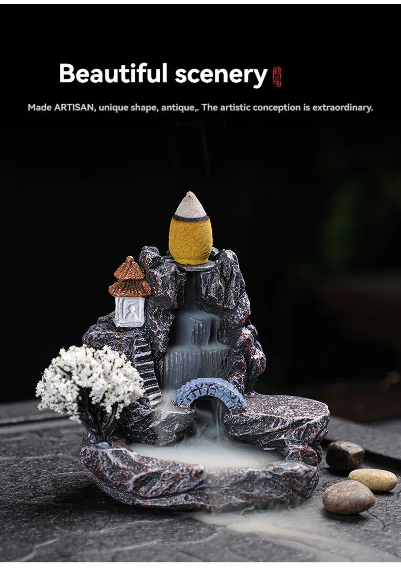 Backflow Waterfall Incense Burner with Cones for Aromatherapy and Home Decor