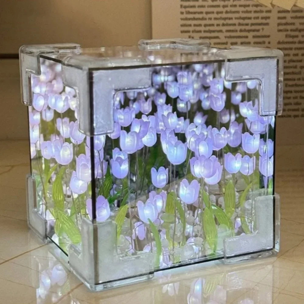 DIY Tulip Mirror Cube Lamp – Handmade Flower Night Light for Bedroom