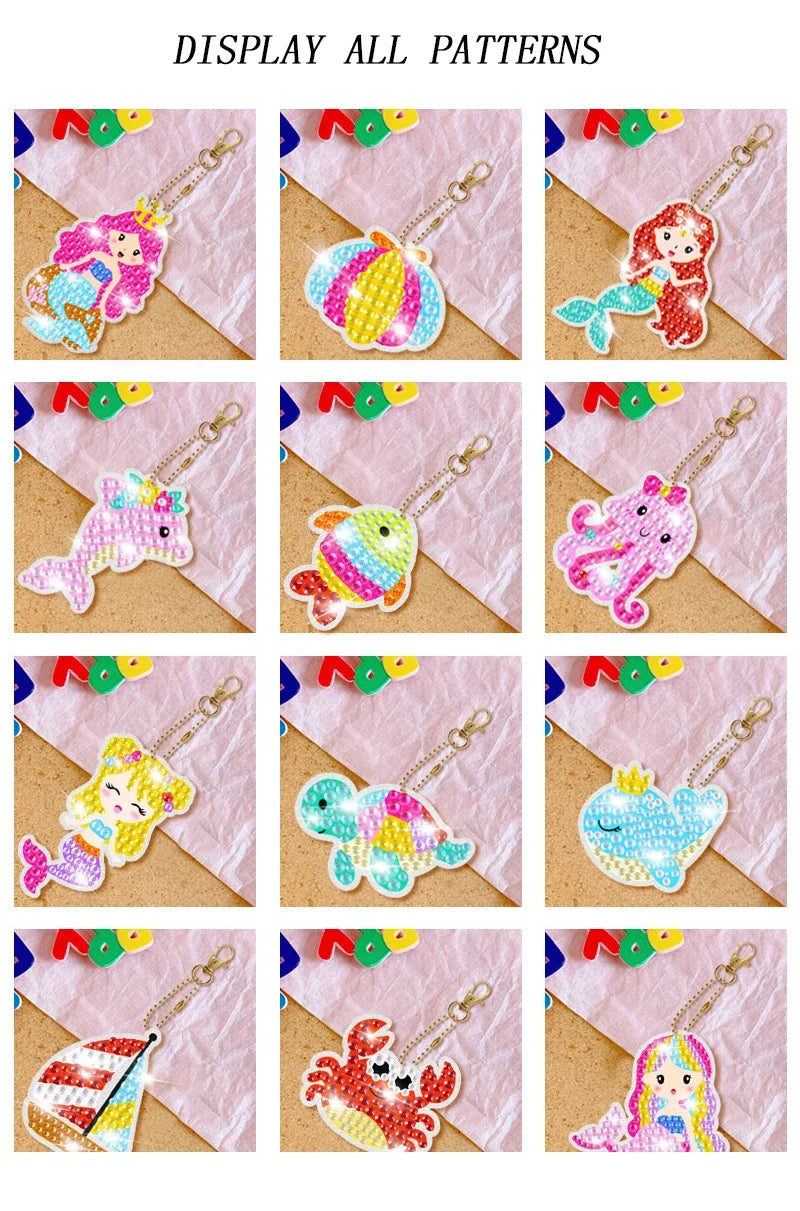 15pcs DIY Diamond Painting Keychain Kit for Kids