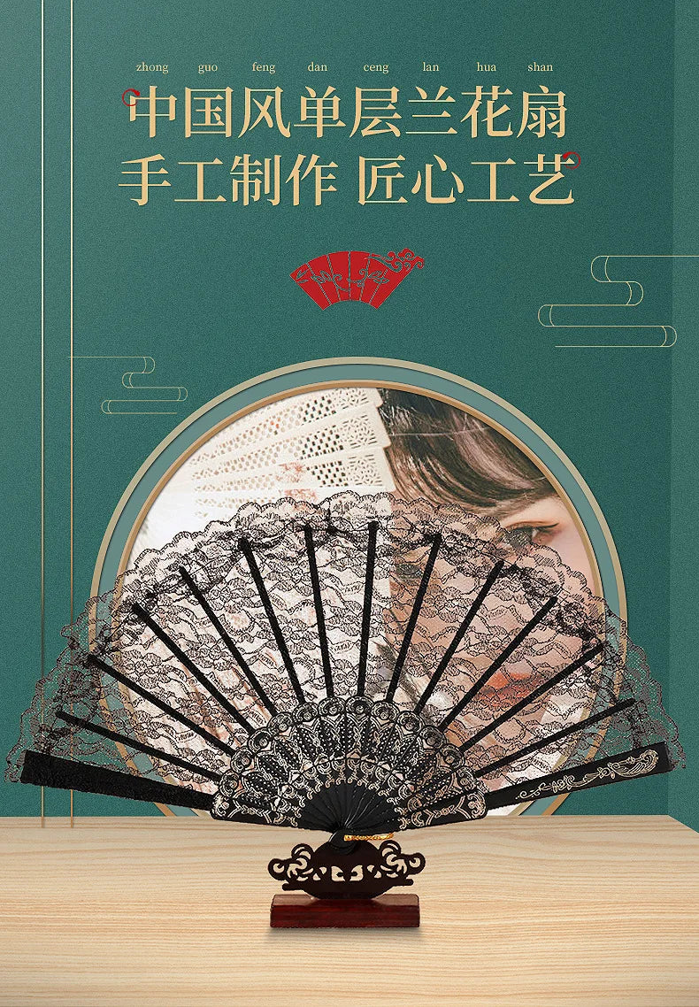 Retro Lace Folding Hand Fan for Dance and Decor