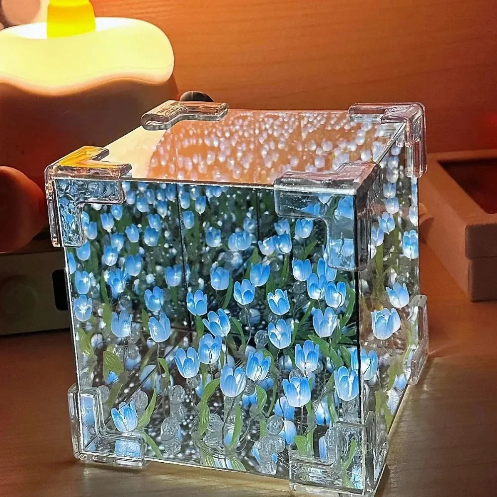DIY Tulip Mirror Cube Lamp – Handmade Flower Night Light for Bedroom