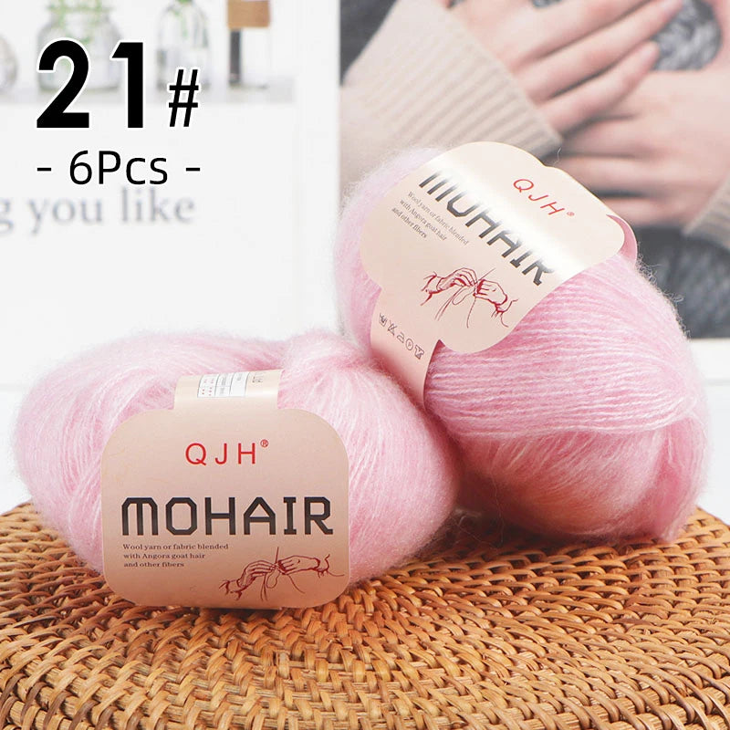 6pcs Soft Mohair Angora Yarn – Fluffy Lace Yarn for Knitting & Crochet (25g/pc)