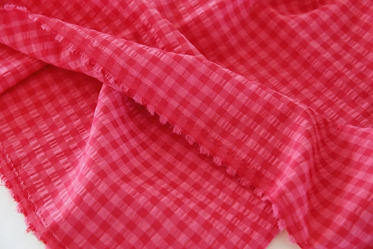 Pitaya Red Plaid Yarn-Dyed Cotton Linen Fabric 145x50cm