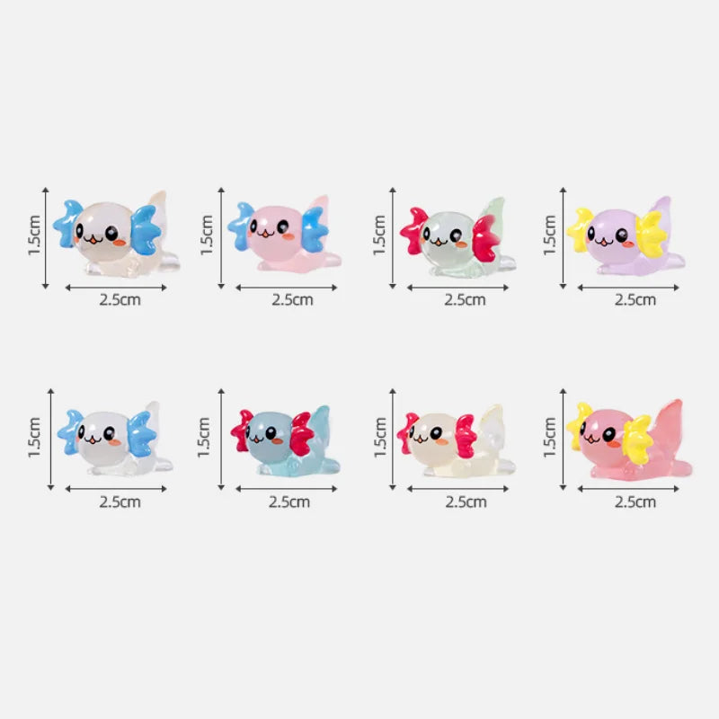 8-15PCS Glow-in-the-Dark Axolotl Miniatures for Microlandscape & Fish Tank Deco