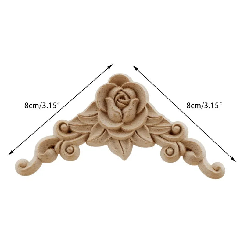4pcs Natural Wood Carved Appliques – Decorative Corner Figurines for Furniture & Walls