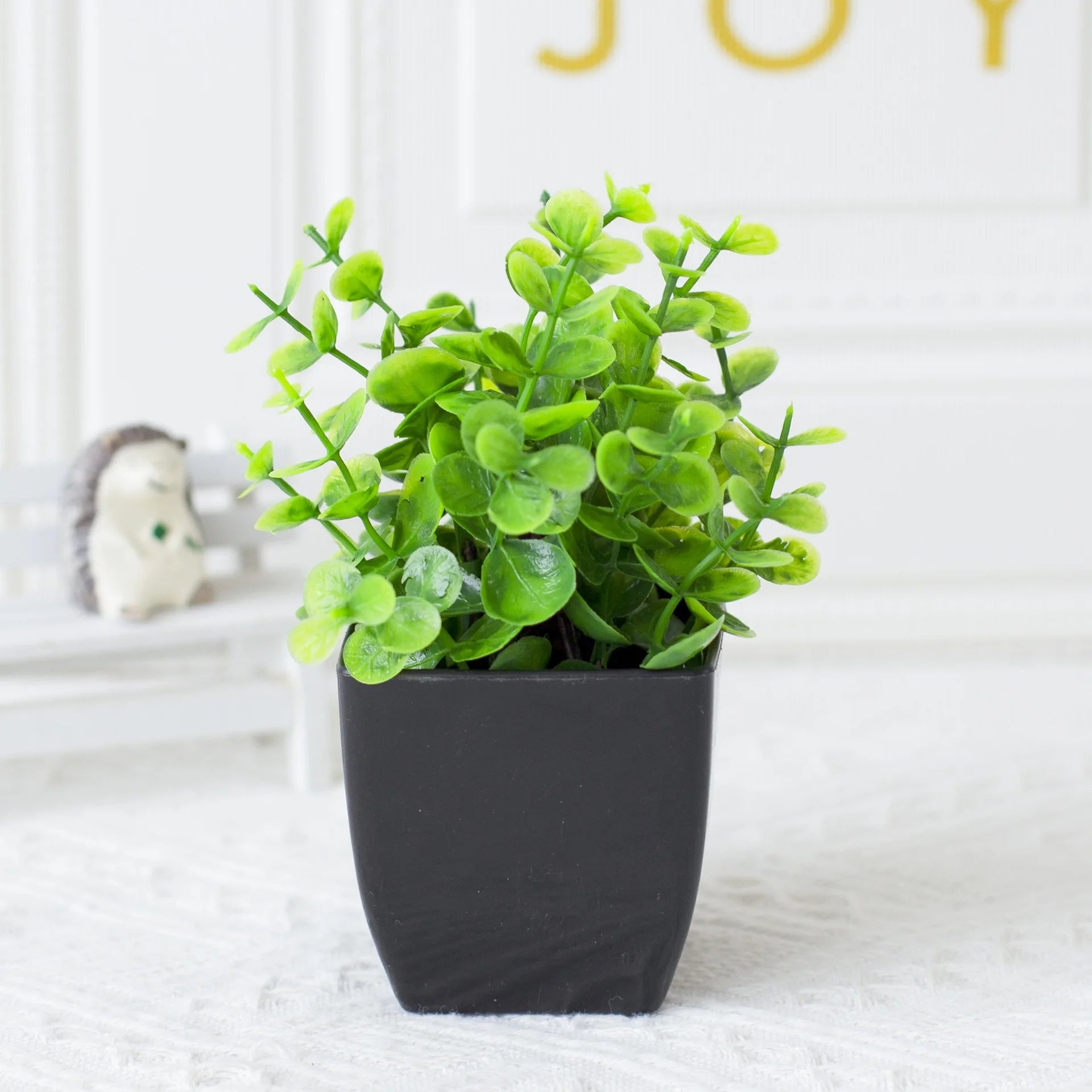 Mini Potted Artificial Eucalyptus Plant with Black Pot
