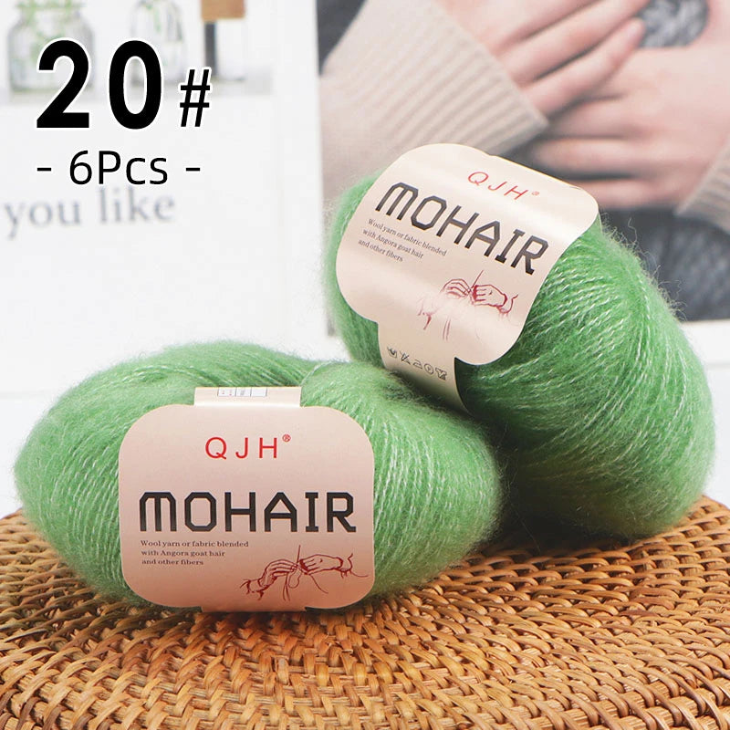 6pcs Soft Mohair Angora Yarn – Fluffy Lace Yarn for Knitting & Crochet (25g/pc)
