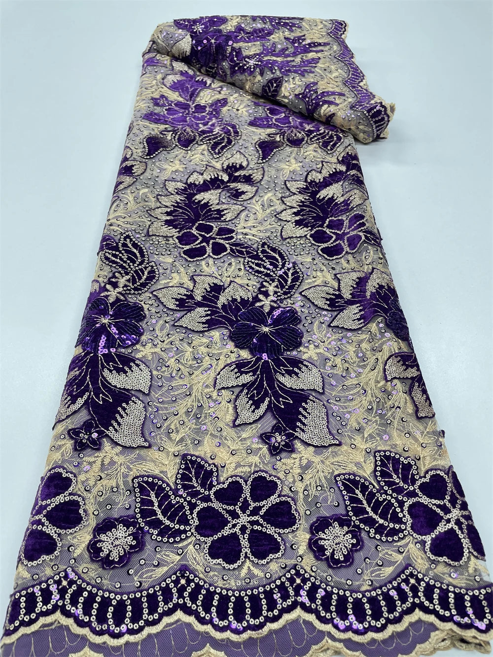 African Sequin Velvet Lace Fabric for Dressmaking RC129