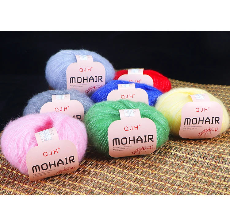 6pcs Soft Mohair Angora Yarn – Fluffy Lace Yarn for Knitting & Crochet (25g/pc)