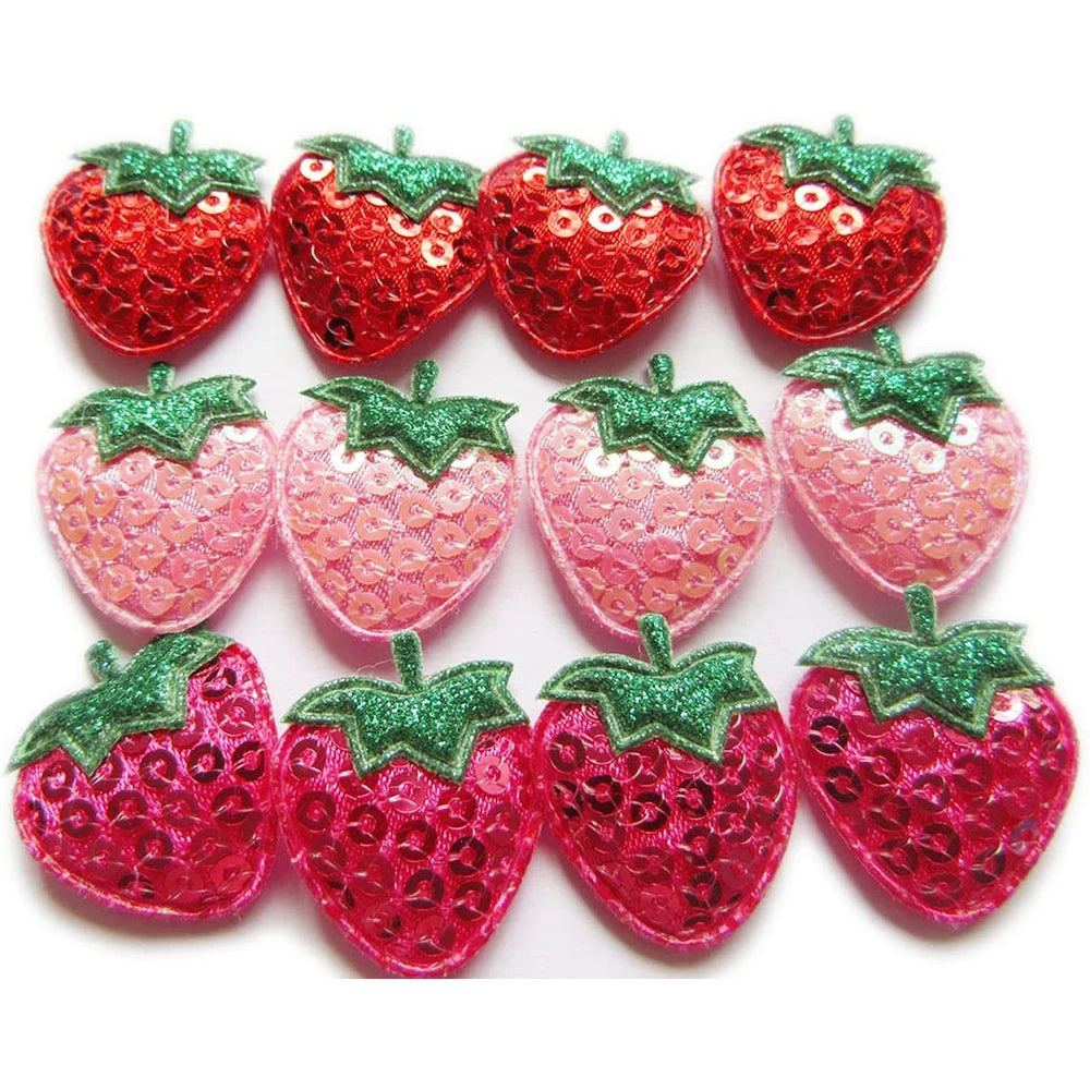 20pcs Sequin Strawberry Patches Sew-On Appliques