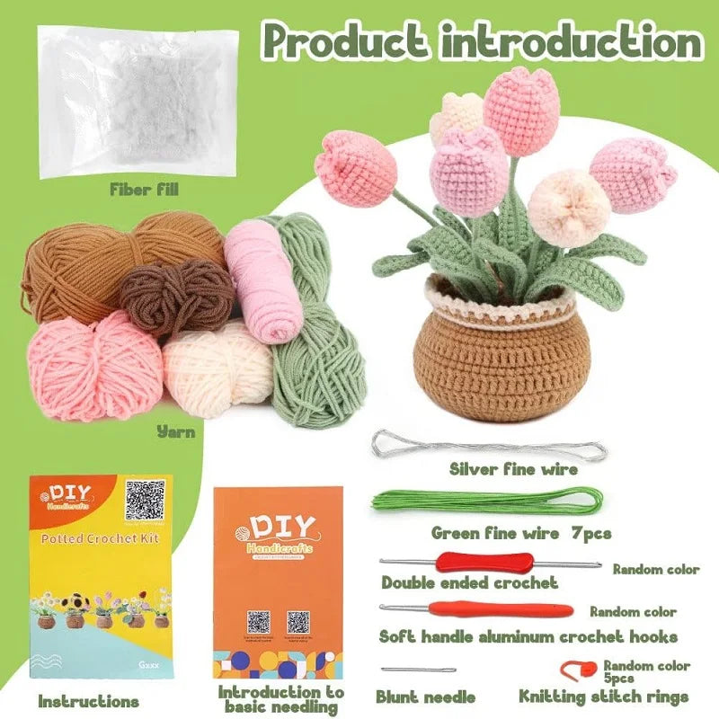 BUDDUR Beginner Crochet Kit of Flowers with Cotton Yarn and Instructions