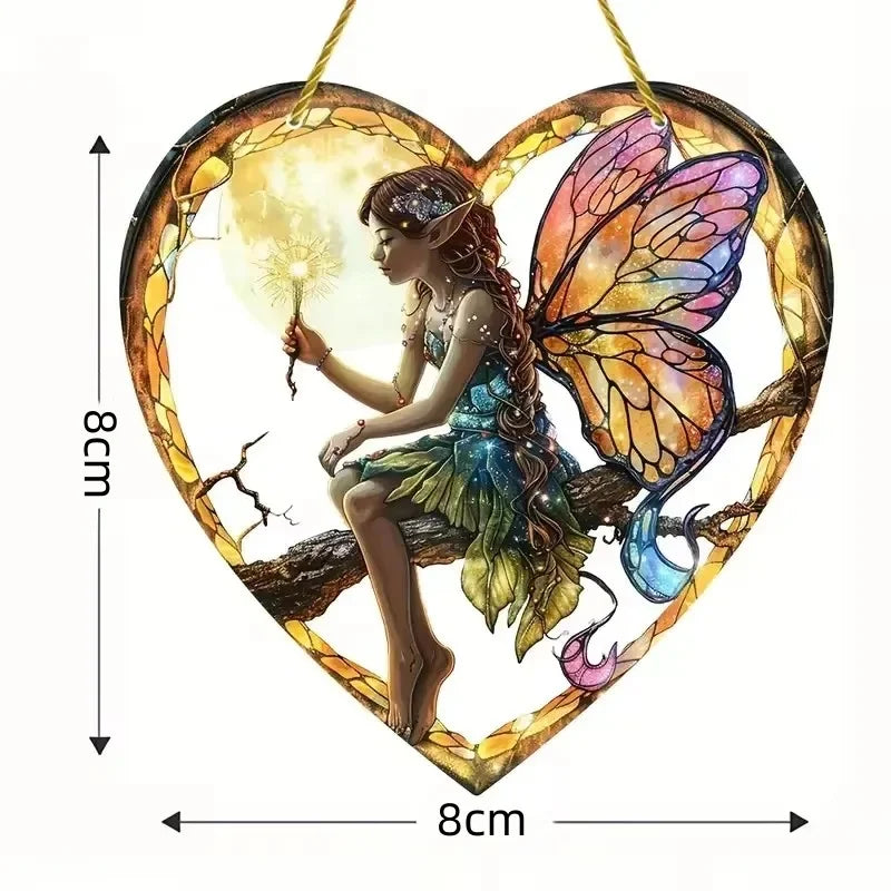 Magical Fairy Suncatcher Heart Acrylic Wall Hanging Decor