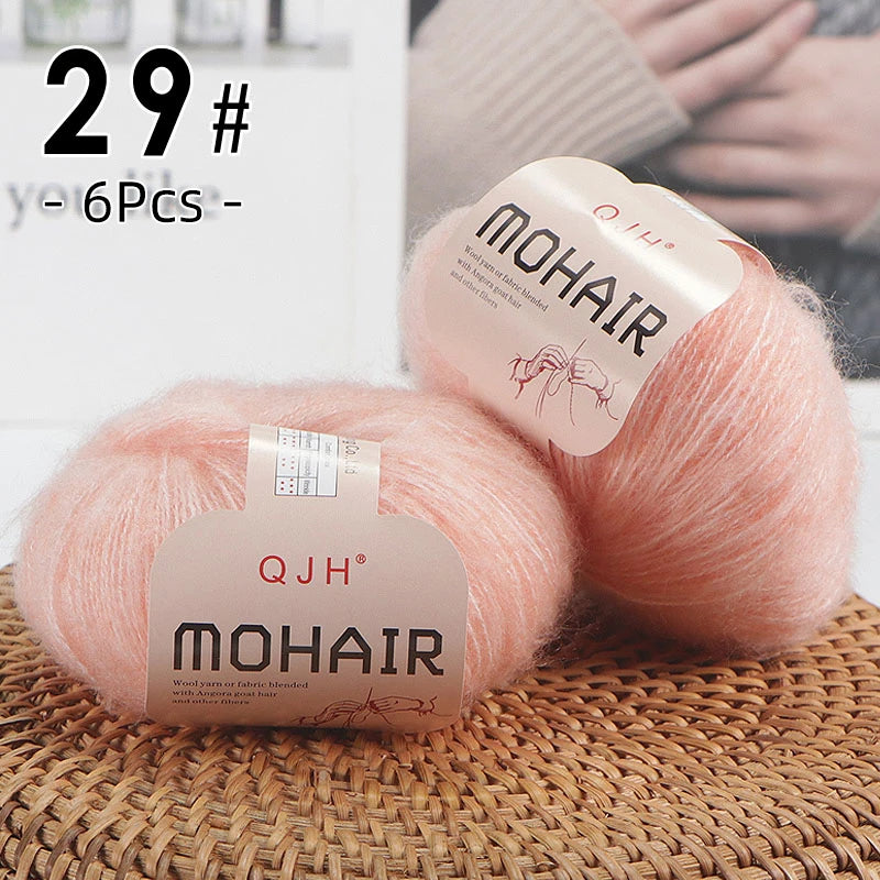 6pcs Soft Mohair Angora Yarn – Fluffy Lace Yarn for Knitting & Crochet (25g/pc)