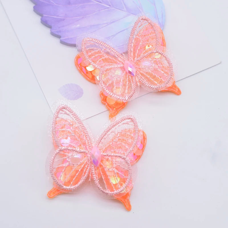 10pcs Sequin Mesh Double Butterfly Appliques for DIY