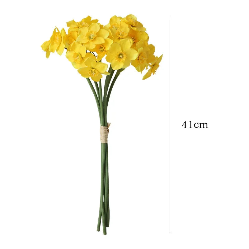 6pcs Silk Narcissus Artificial Flower Bouquet for Home or Wedding Deco