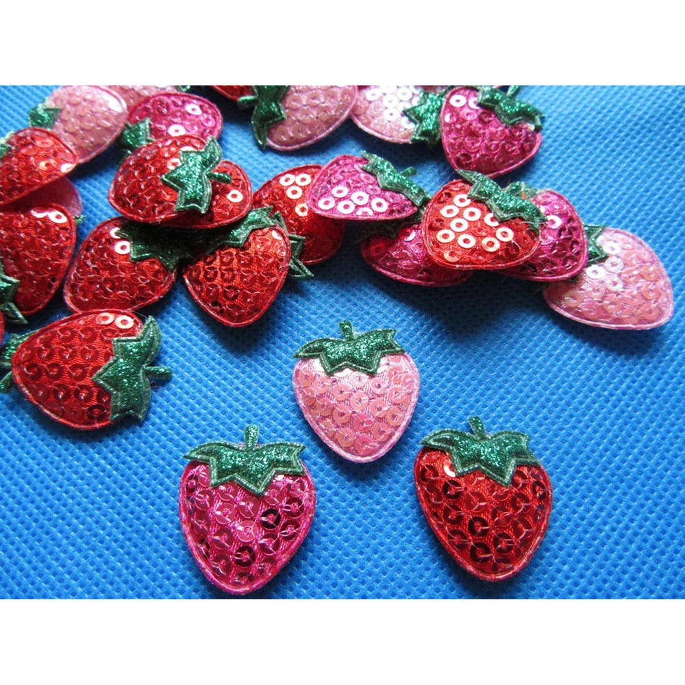 20pcs Sequin Strawberry Patches Sew-On Appliques