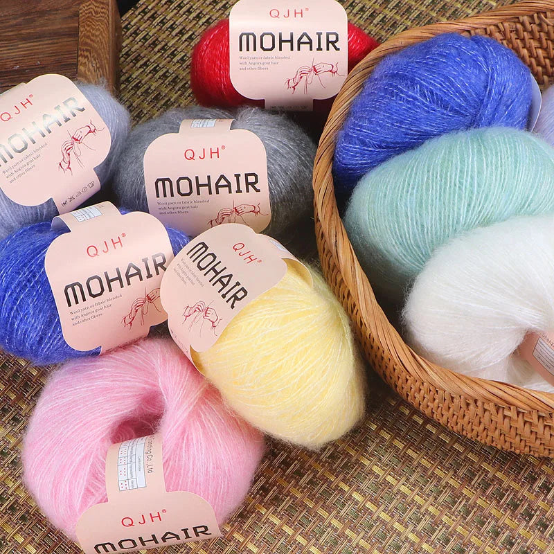 6pcs Soft Mohair Angora Yarn – Fluffy Lace Yarn for Knitting & Crochet (25g/pc)
