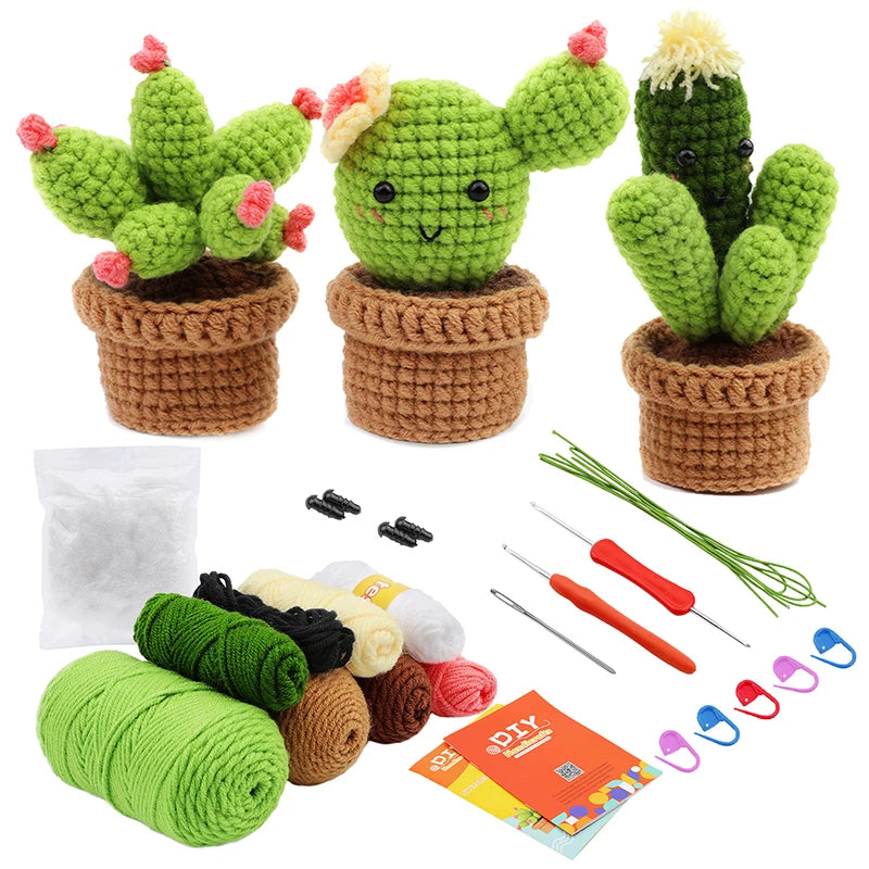 KRABALL 3/6pcs Cactus Crochet Starter Kit for Adults