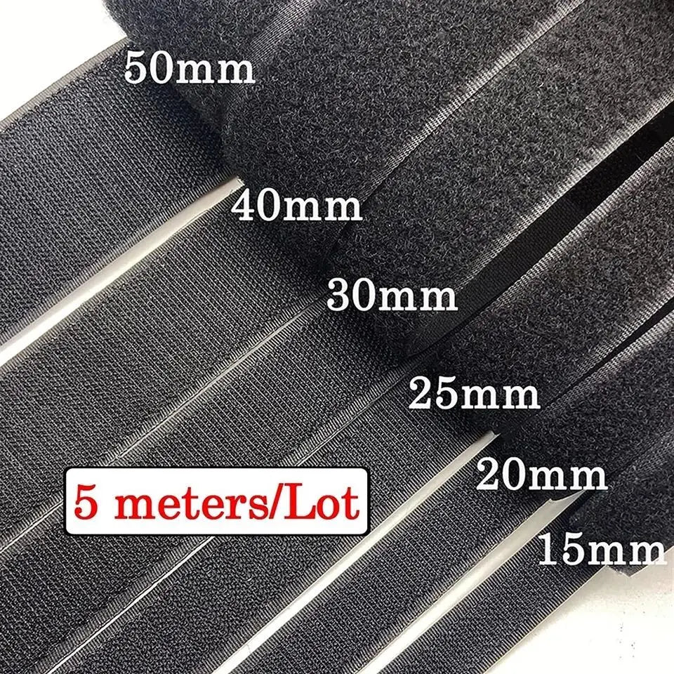 5M Sew-On Hook & Loop Fastener Tape – Black Nylon Strip