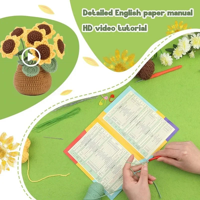 BUDDUR Beginner Crochet Kit of Flowers with Cotton Yarn and Instructions