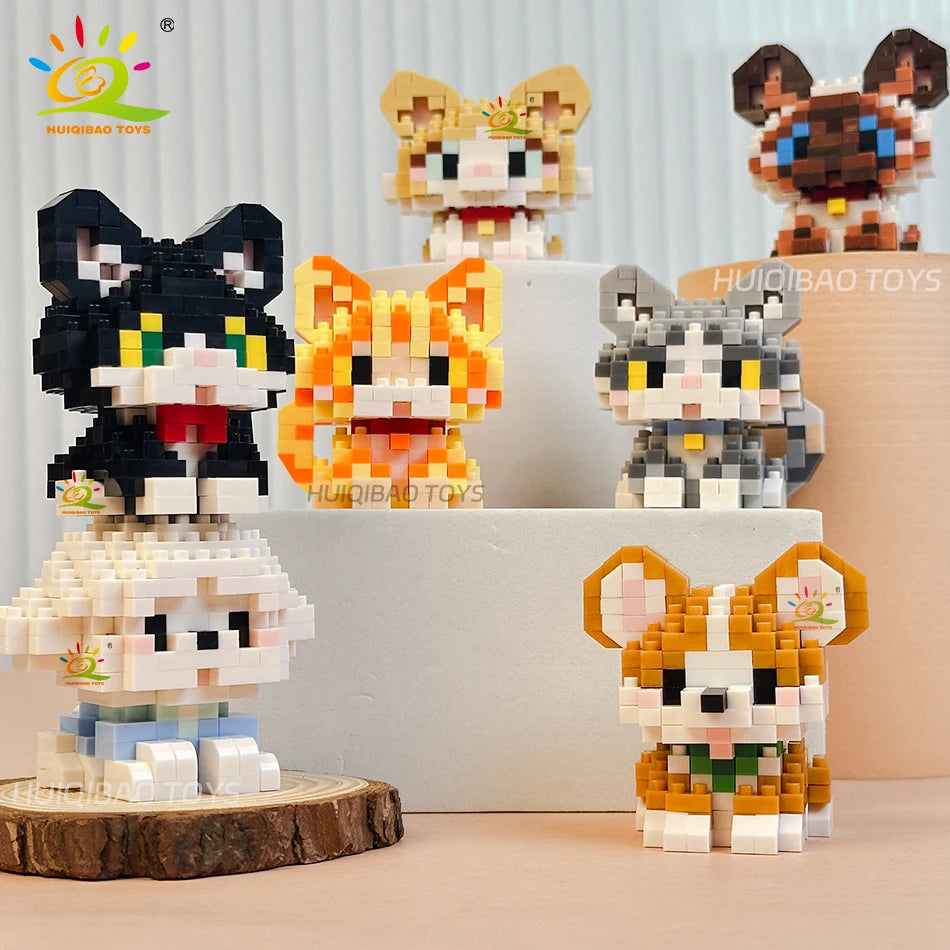 HUIQIBAO Mini Pet Micro Building Blocks – Dog & Cat Models