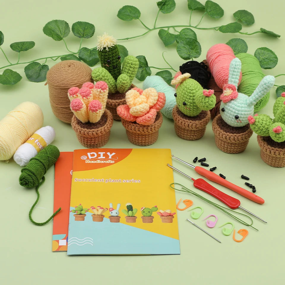 KRABALL 3/6pcs Cactus Crochet Starter Kit for Adults