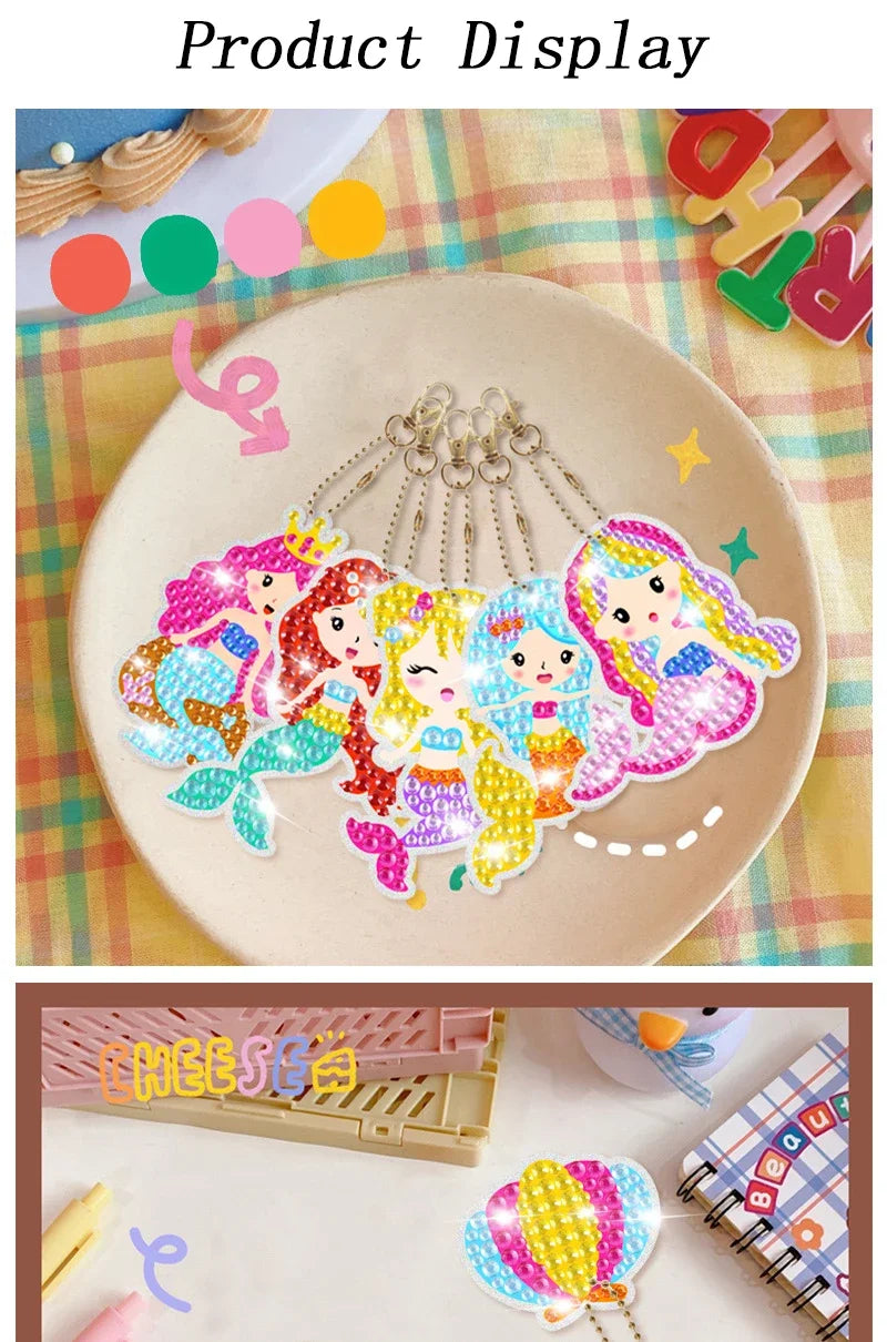 15pcs DIY Diamond Painting Keychain Kit for Kids