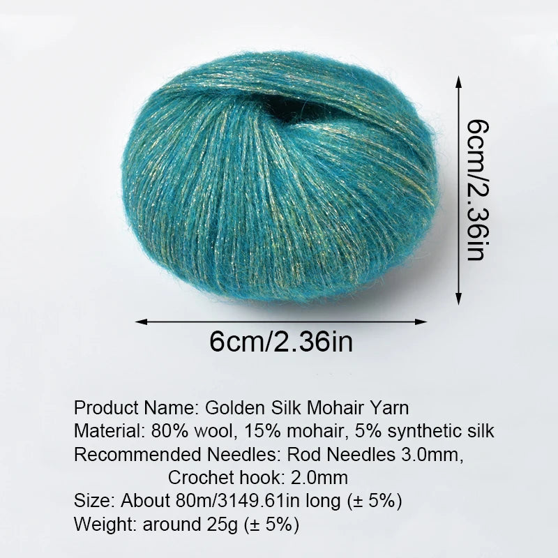 25g Golden Sequin Mohair Yarn – Soft Crochet & Knitting Wool