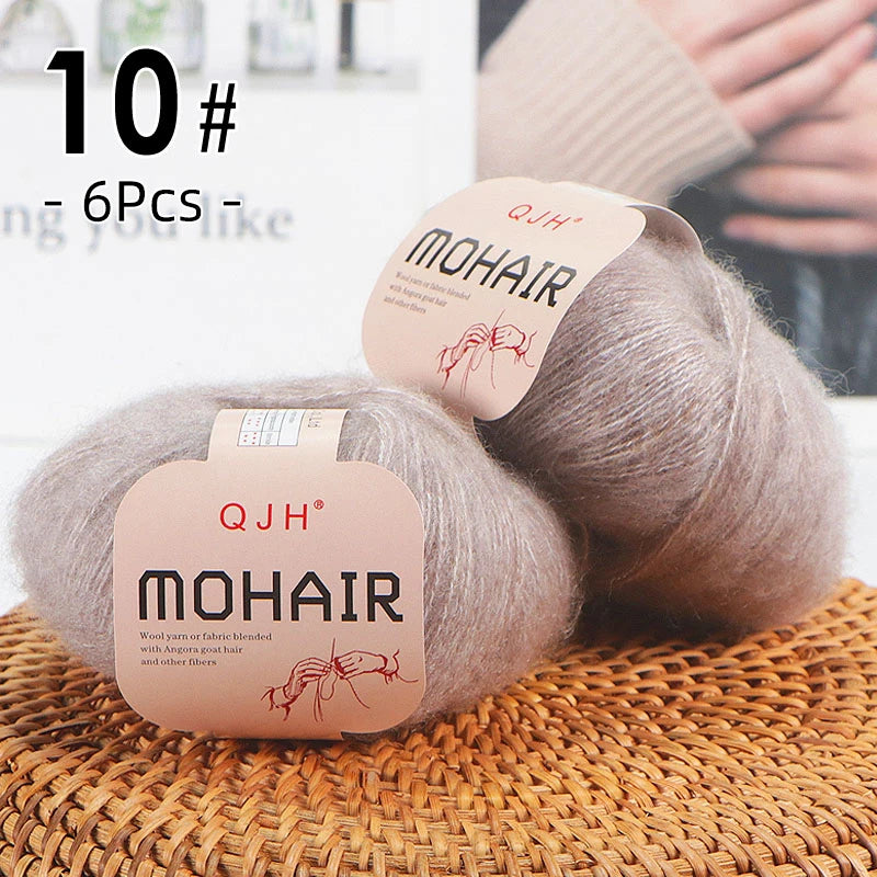 6pcs Soft Mohair Angora Yarn – Fluffy Lace Yarn for Knitting & Crochet (25g/pc)