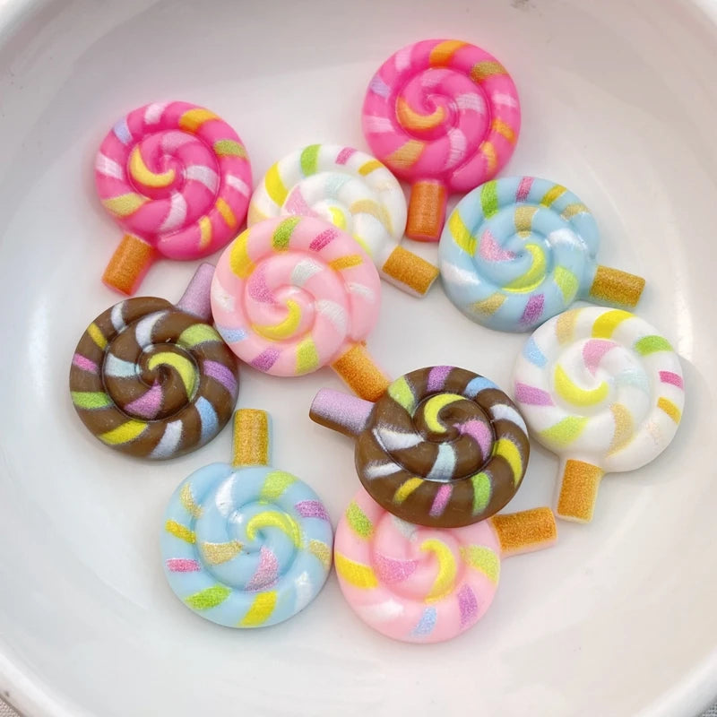 20pcs Cute Resin Candy Lollipop Flat Backs for DIY Crafts