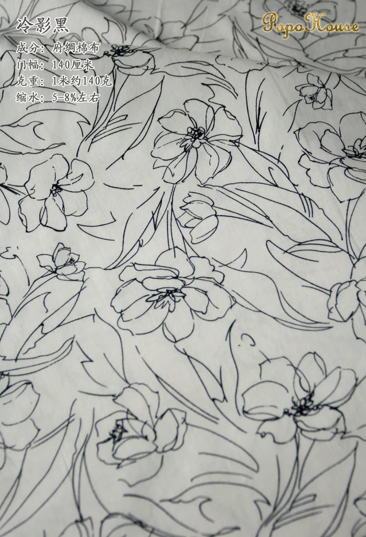 Blue White Porcelain Rose Cotton Poplin Fabric 140x50cm