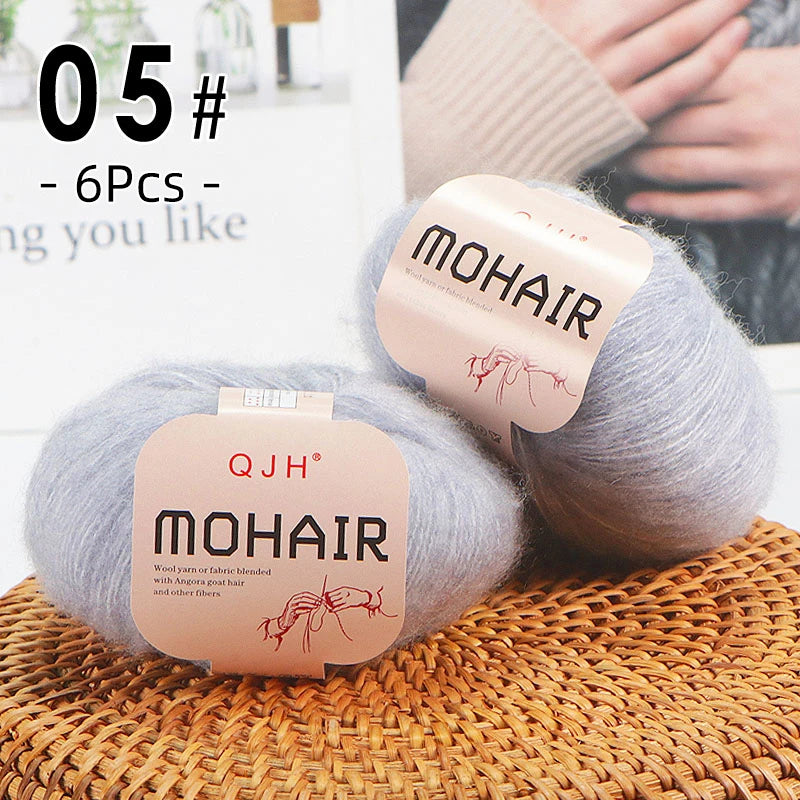 6pcs Soft Mohair Angora Yarn – Fluffy Lace Yarn for Knitting & Crochet (25g/pc)