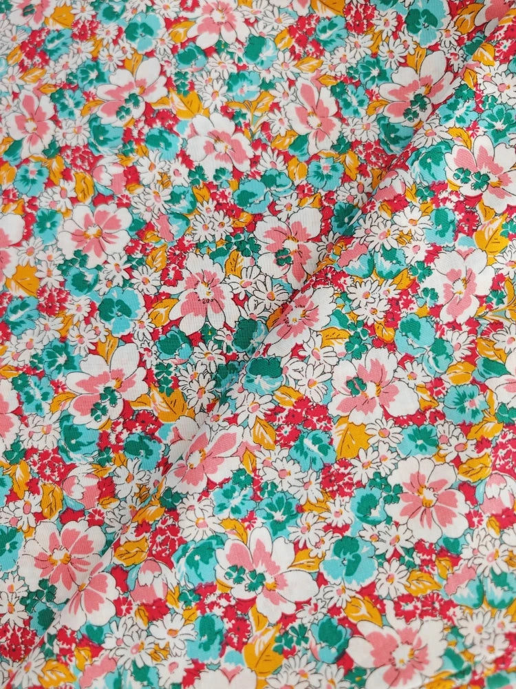 Blue White Porcelain Rose Cotton Poplin Fabric 140x50cm