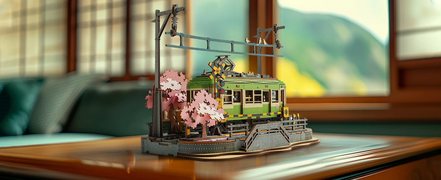 Robotime Sakura Journey 3D Wooden Puzzle Tram Model with LED Light